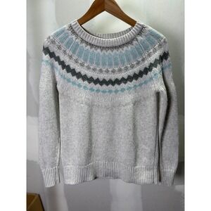 Banana Republic Small Gray Blue Fair Isle Cotton Wool Blend Crewneck Sweater